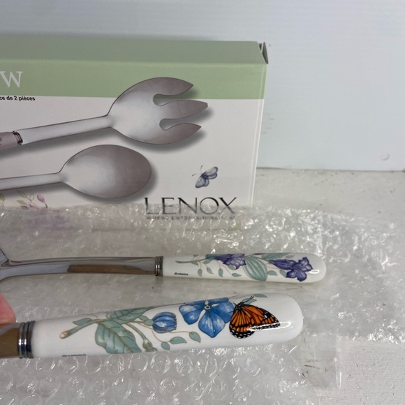 NIB Lenox Butterfly Meadow 2 Piece Serving Set Spoon and Slotted Spoon - Picture 5 of 11